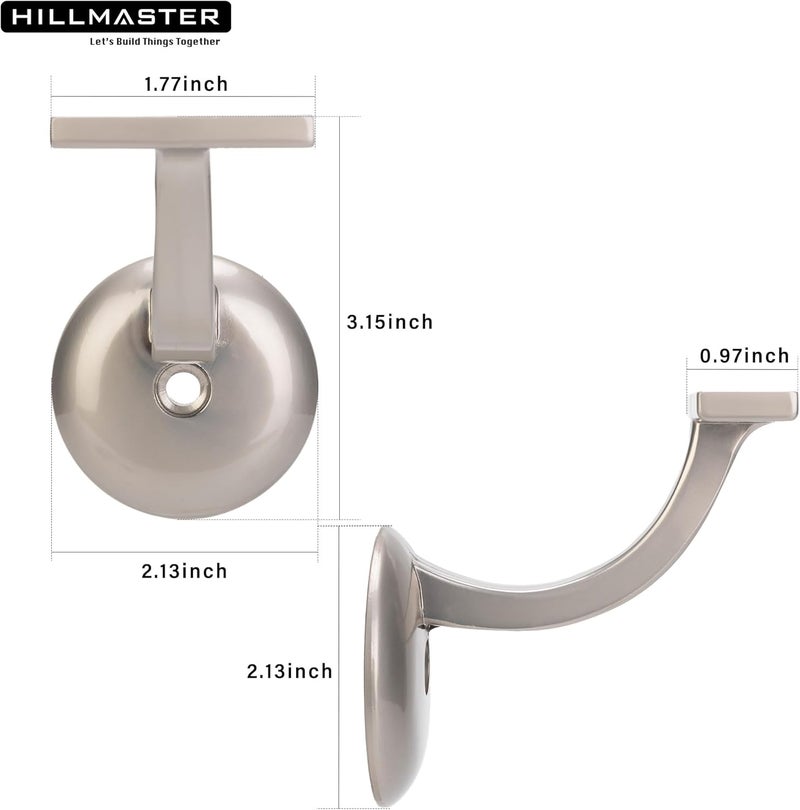 HILLMASTER Steel Handrail Bracket for Indoor Outdoor Stairs, Anti-Rust Hand Rail Brackets Durable Hand Railing Brackets Strong Stair Support for Home Buildings Stairways Handrail, Satin Nickel, 2 Pcs - Image 2